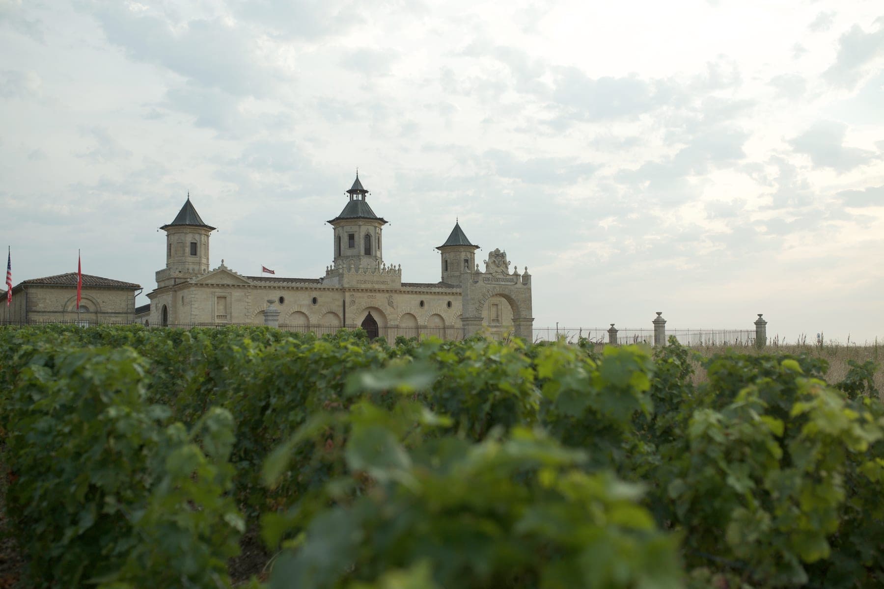 Château Cos d’Estournel above its vineyards in Saint-Estèphe, Bordeaux